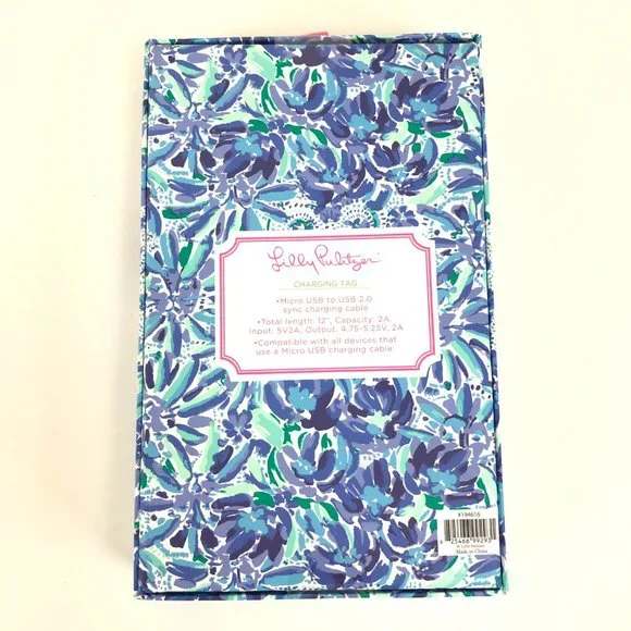 Lilly Pulitzer Charging Tag Keychain Micro USB-USB 2.0 Blue High Manetenance - Picture 6 of 6